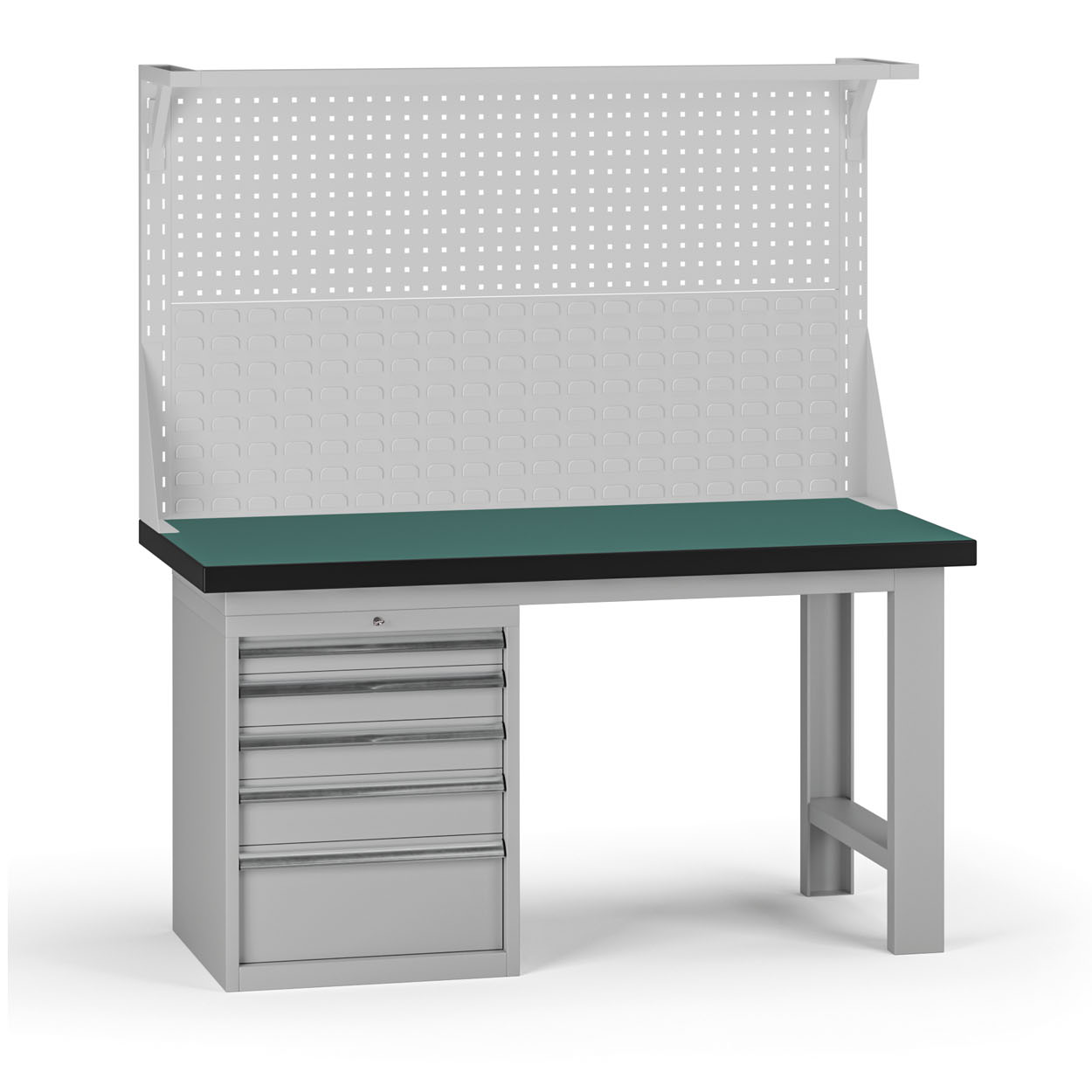 Fotografia produktu: Pracovný stôl do dielne G8 s nadstavbou, 1500 x 750 x 800 mm, 1x kontejner, 5 zásuviek, sivá