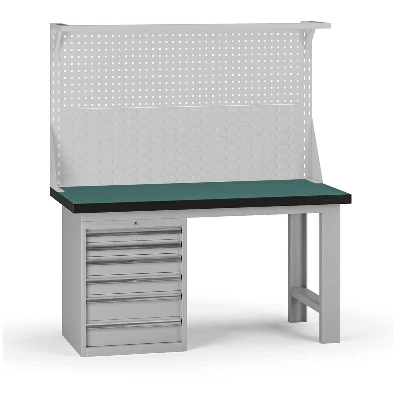 Fotografia produktu: Pracovný stôl do dielne G8 s nadstavbou, 1500 x 750 x 800 mm, 1x kontejner, 6 zásuviek, sivá