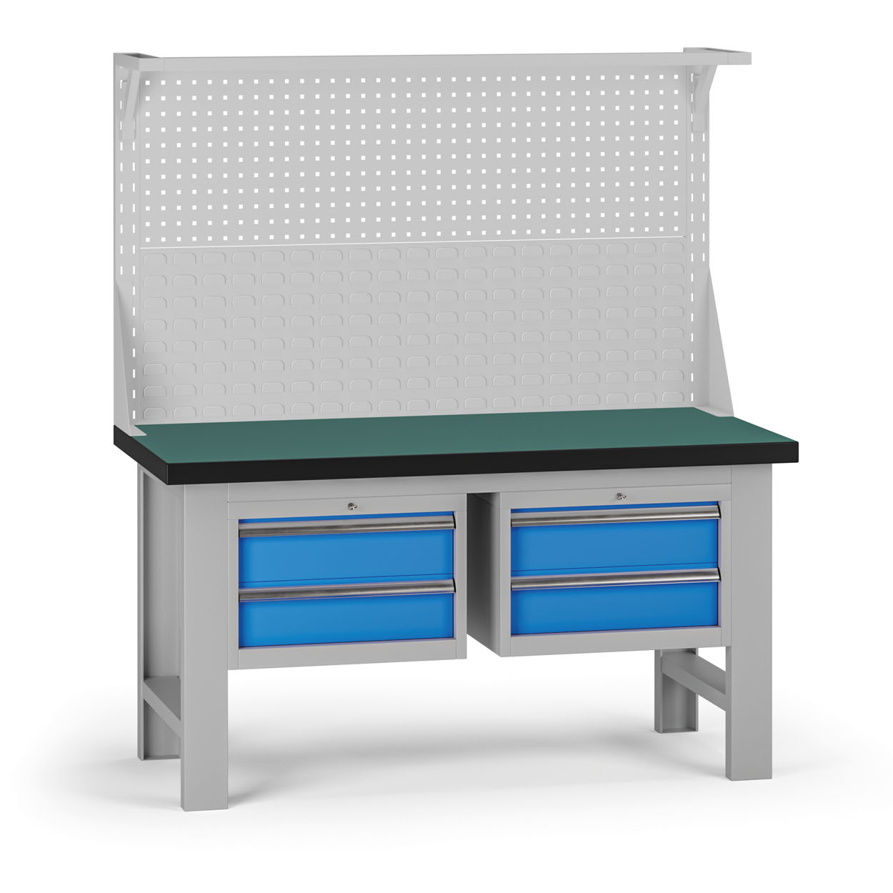Fotografia produktu: Pracovný stôl do dielne G8 s nadstavbou, 1500 x 750 x 800 mm, 2x kontejner, 4 zásuvky, modrá