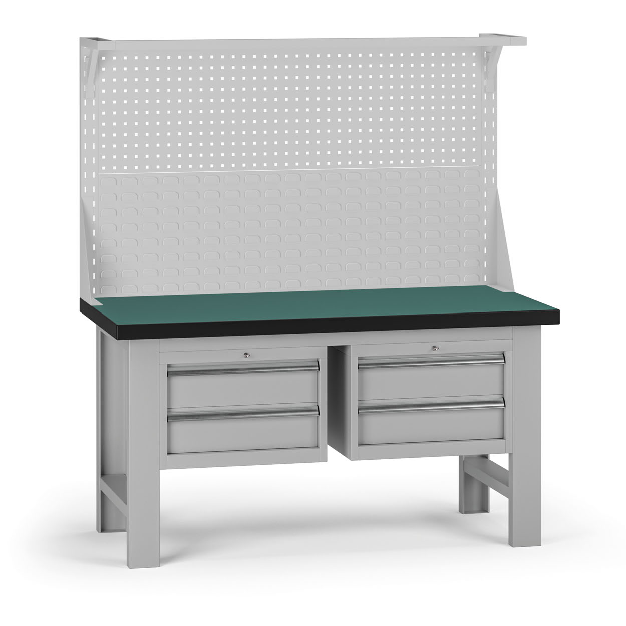 Fotografia produktu: Pracovný stôl do dielne G8 s nadstavbou, 1500 x 750 x 800 mm, 2x kontejner, 4 zásuvky, sivá