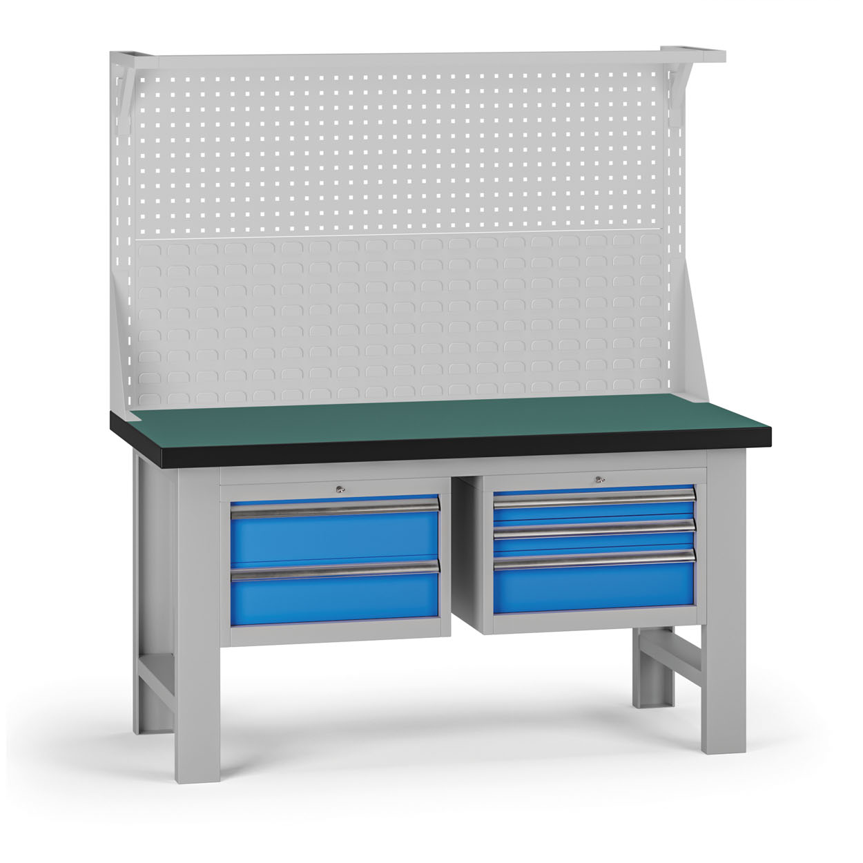 Fotografia produktu: Pracovný stôl do dielne G8 s nadstavbou, 1500 x 750 x 800 mm, 2x kontejner, 5 zásuviek, modrá