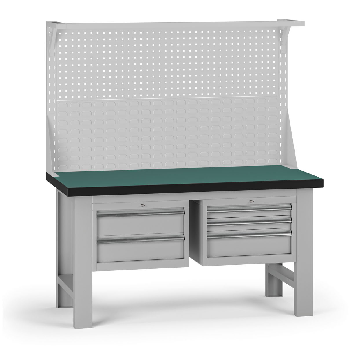 Fotografia produktu: Pracovný stôl do dielne G8 s nadstavbou, 1500 x 750 x 800 mm, 2x kontejner, 5 zásuviek, sivá
