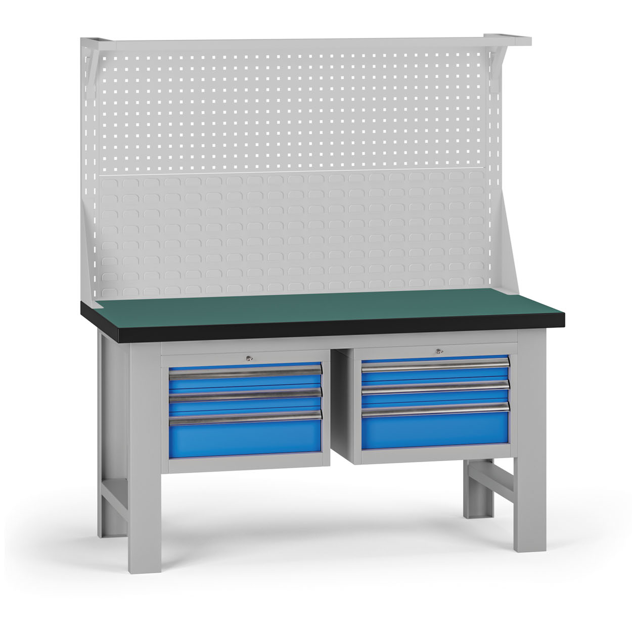 Fotografia produktu: Pracovný stôl do dielne G8 s nadstavbou, 1500 x 750 x 800 mm, 2x kontejner, 6 zásuviek, modrá