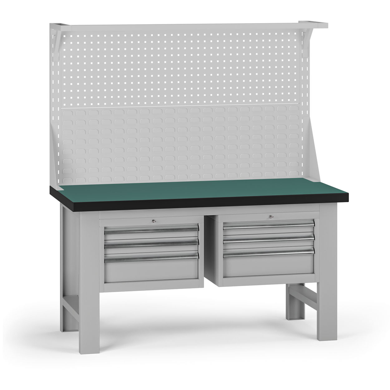 Fotografia produktu: Pracovný stôl do dielne G8 s nadstavbou, 1500 x 750 x 800 mm, 2x kontejner, 6 zásuviek, sivá