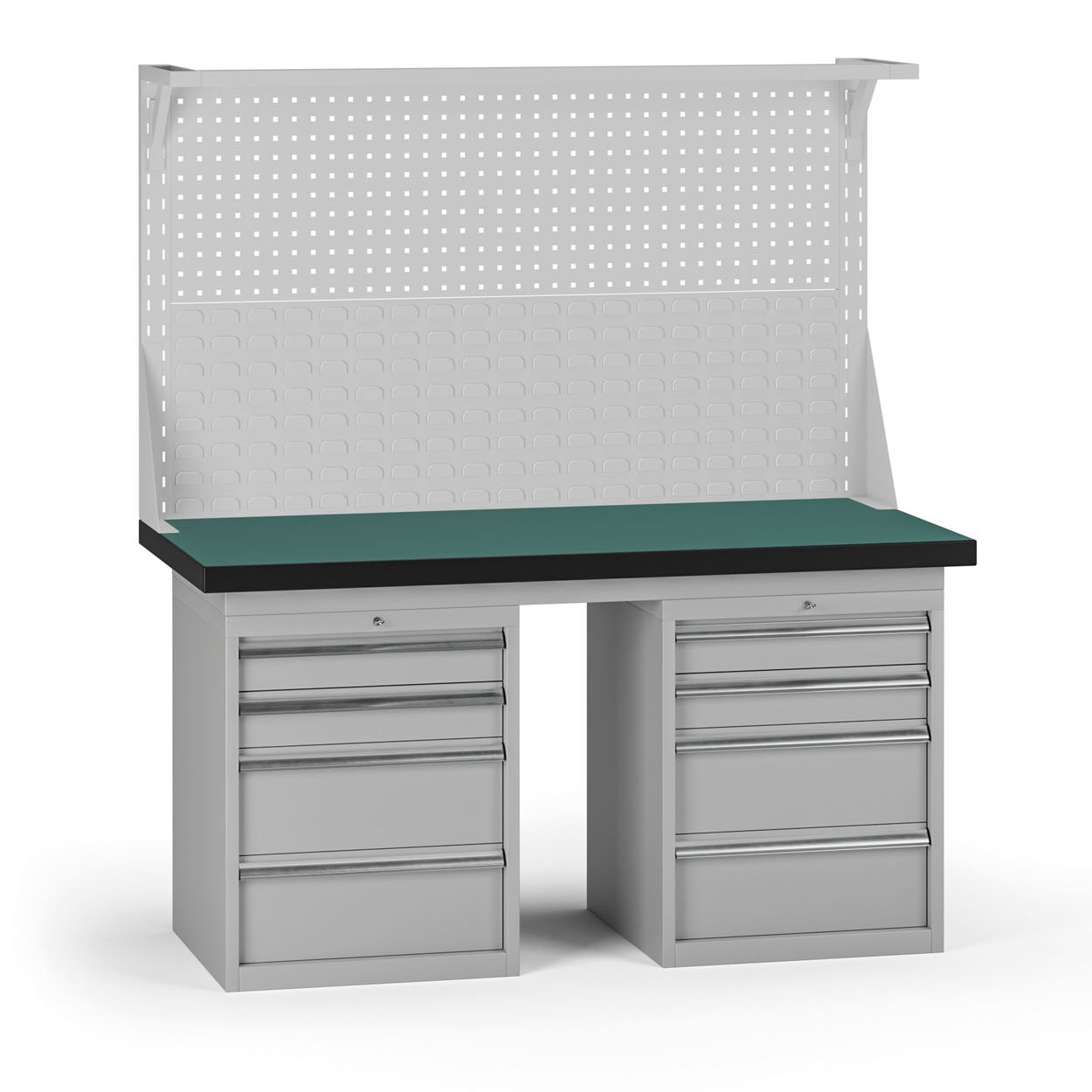 Fotografia produktu: Pracovný stôl do dielne G8 s nadstavbou, 1500 x 750 x 800 mm, 2x kontejner, 8 zásuviek, sivá
