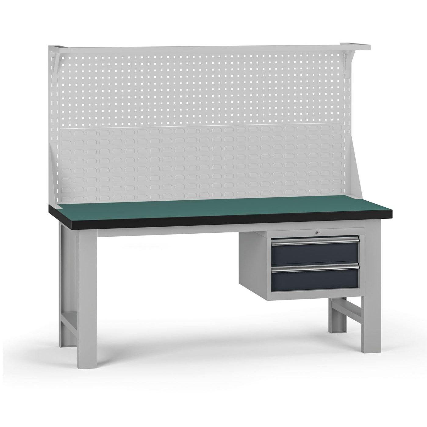 Fotografia produktu: Pracovný stôl do dielne G8 s nadstavbou, 1800 x 750 x 800 mm, 1x kontejner, 2 zásuvky, grafit