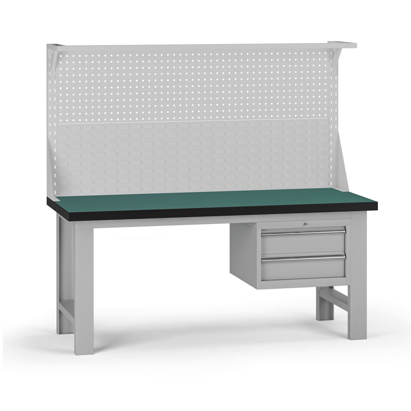 Fotografia produktu: Pracovný stôl do dielne G8 s nadstavbou, 1800 x 750 x 800 mm, 1x kontejner, 2 zásuvky, sivá