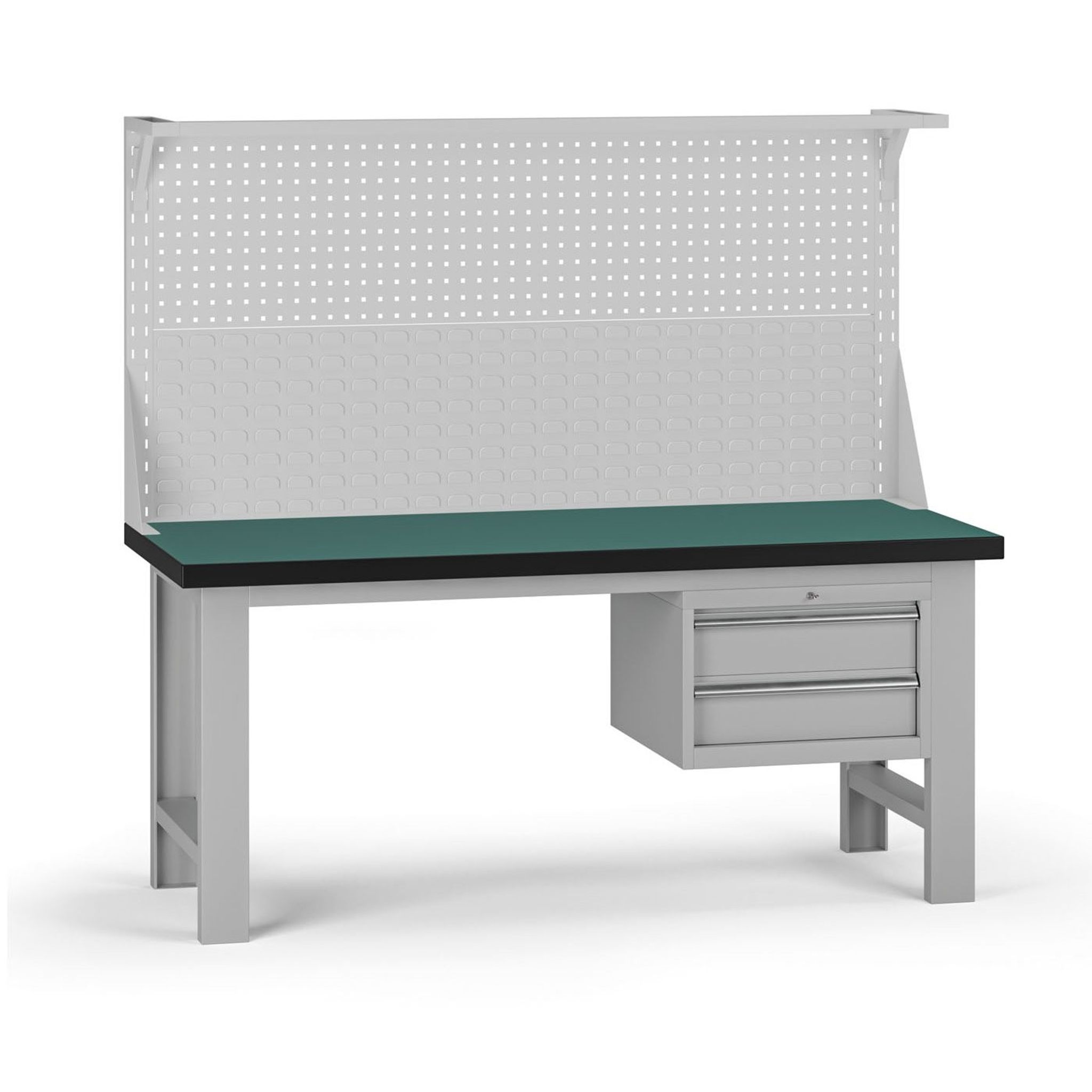 Pracovný stôl do dielne G8 s nadstavbou, 1800 x 750 x 800 mm, 1x kontejner, 2 zásuvky, sivá