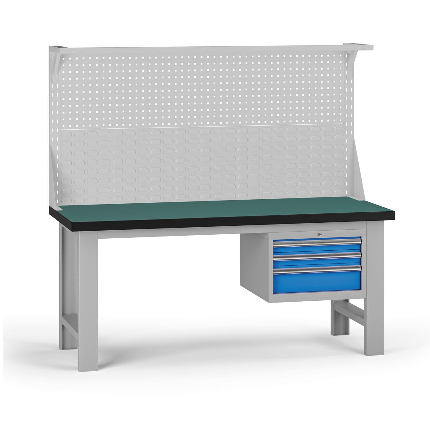 Fotografia produktu: Pracovný stôl do dielne G8 s nadstavbou, 1800 x 750 x 800 mm, 1x kontejner, 3 zásuvky, modrá