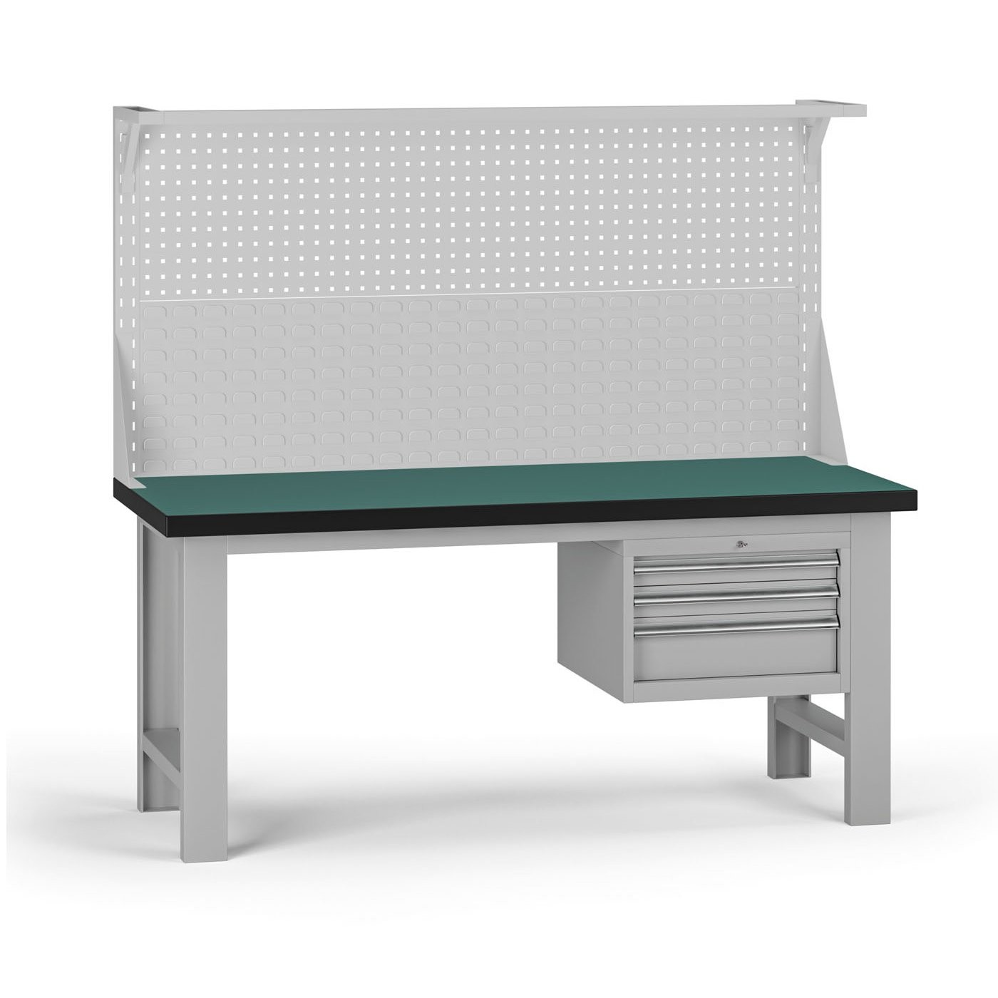 Fotografia produktu: Pracovný stôl do dielne G8 s nadstavbou, 1800 x 750 x 800 mm, 1x kontejner, 3 zásuvky, sivá