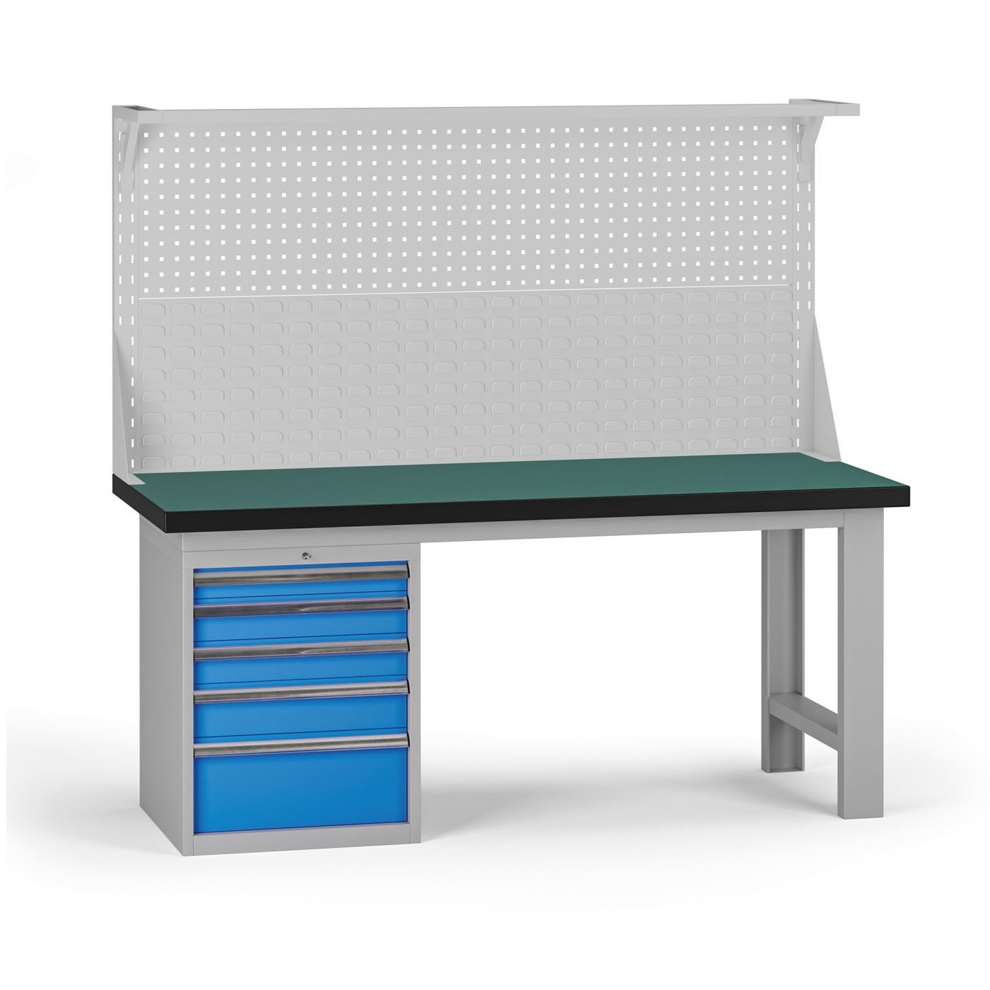 Fotografia produktu: Pracovný stôl do dielne G8 s nadstavbou, 1800 x 750 x 800 mm, 1x kontejner, 5 zásuviek, modrá