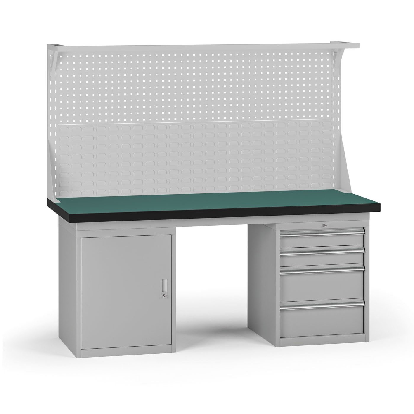 Fotografia produktu: Pracovný stôl do dielne G8 s nadstavbou, 1800 x 750 x 800 mm, 1x skrinka, 1x kontejner, 4 zásuvky, sivá