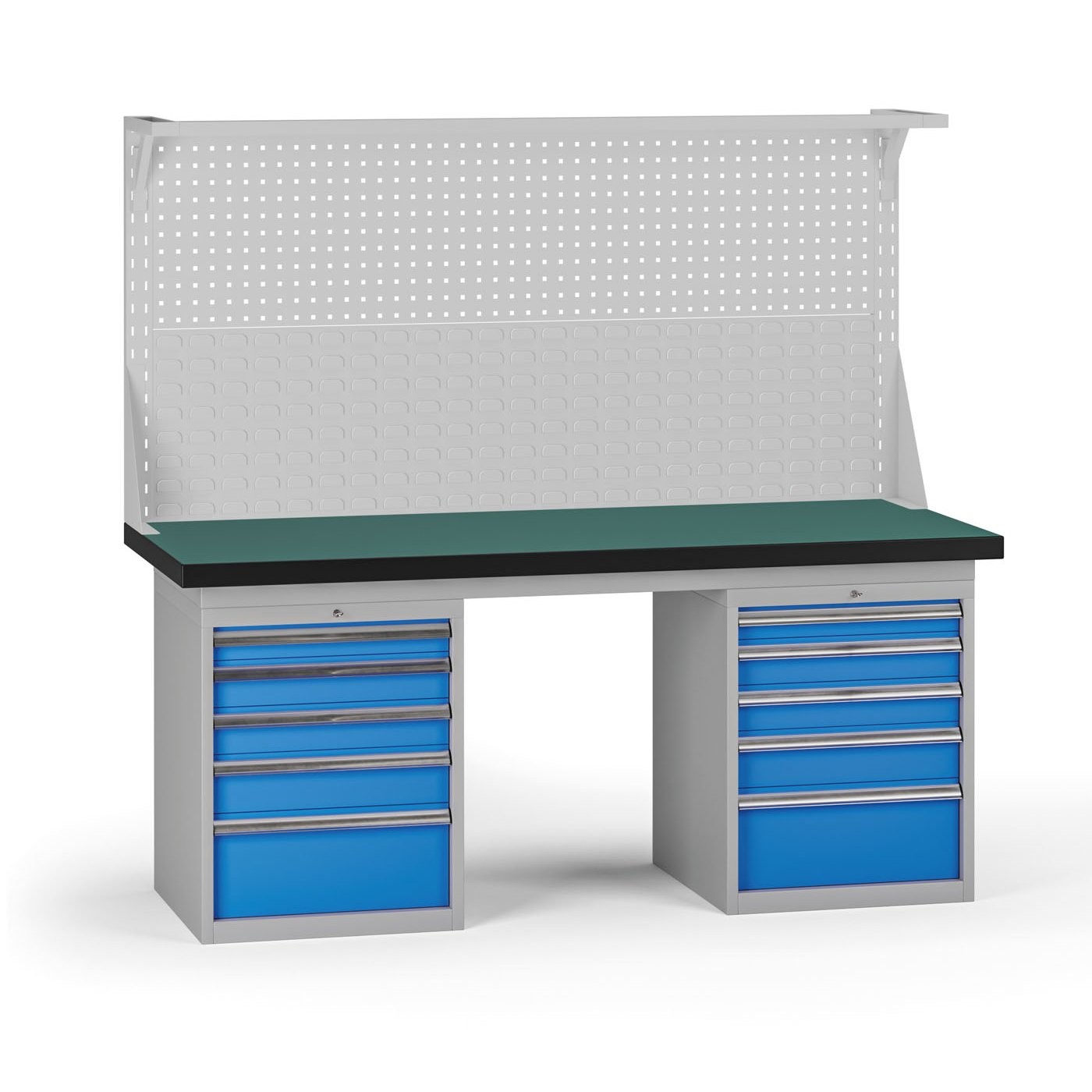 Fotografia produktu: Pracovný stôl do dielne G8 s nadstavbou, 1800 x 750 x 800 mm, 2x kontejner, 10 zásuviek, modrá