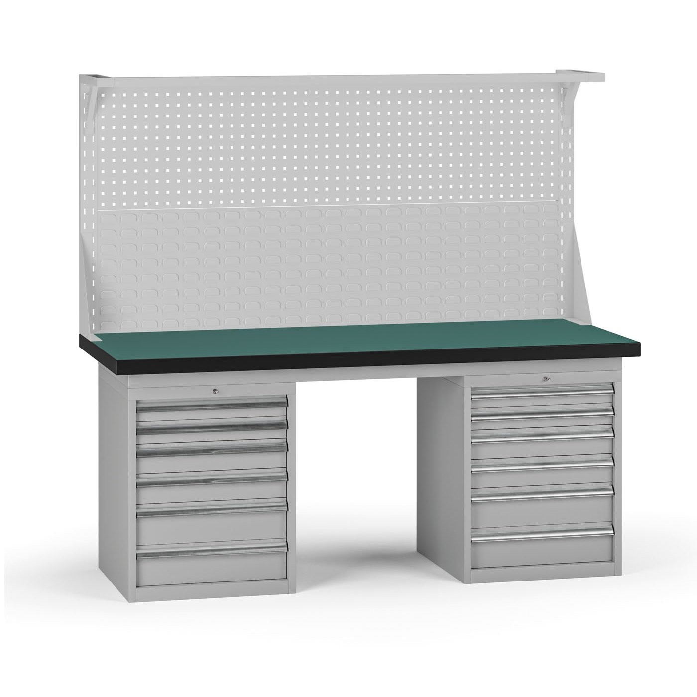 Fotografia produktu: Pracovný stôl do dielne G8 s nadstavbou, 1800 x 750 x 800 mm, 2x kontejner, 12 zásuviek, sivá