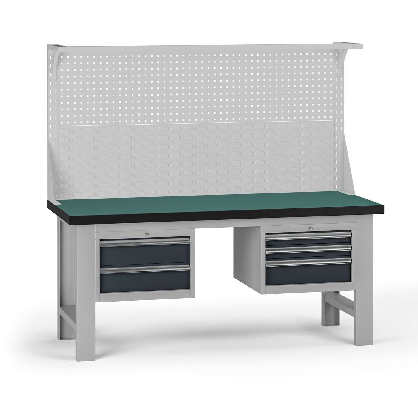 Fotografia produktu: Pracovný stôl do dielne G8 s nadstavbou, 1800 x 750 x 800 mm, 2x kontejner, 5 zásuviek. grafit
