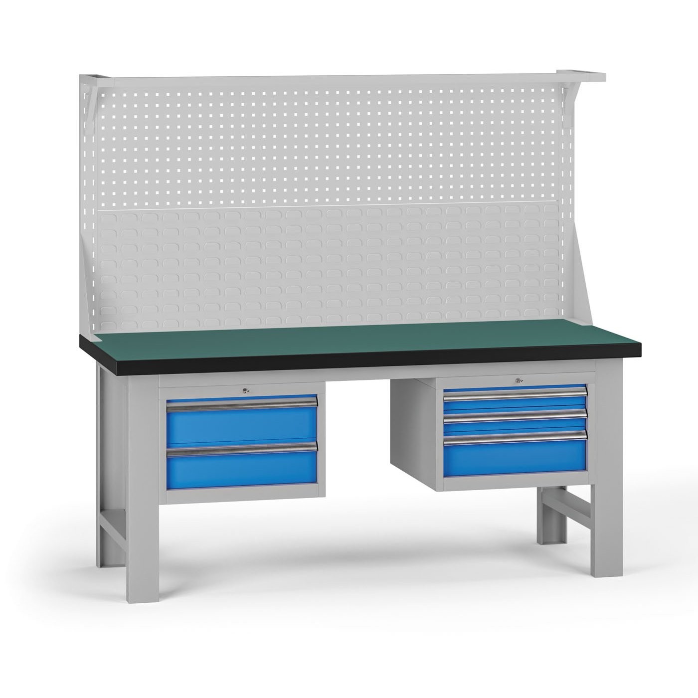 Fotografia produktu: Pracovný stôl do dielne G8 s nadstavbou, 1800 x 750 x 800 mm, 2x kontejner, 5 zásuviek, modrá
