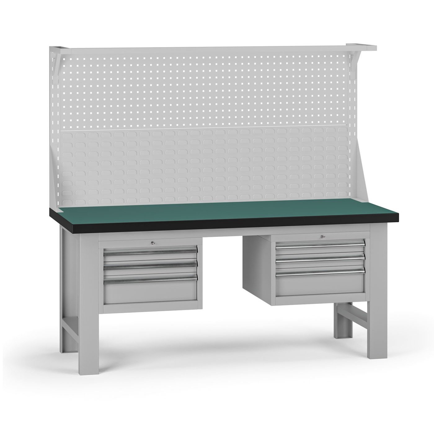 Fotografia produktu: Pracovný stôl do dielne G8 s nadstavbou, 1800 x 750 x 800 mm, 2x kontejner, 6 zásuviek, sivá