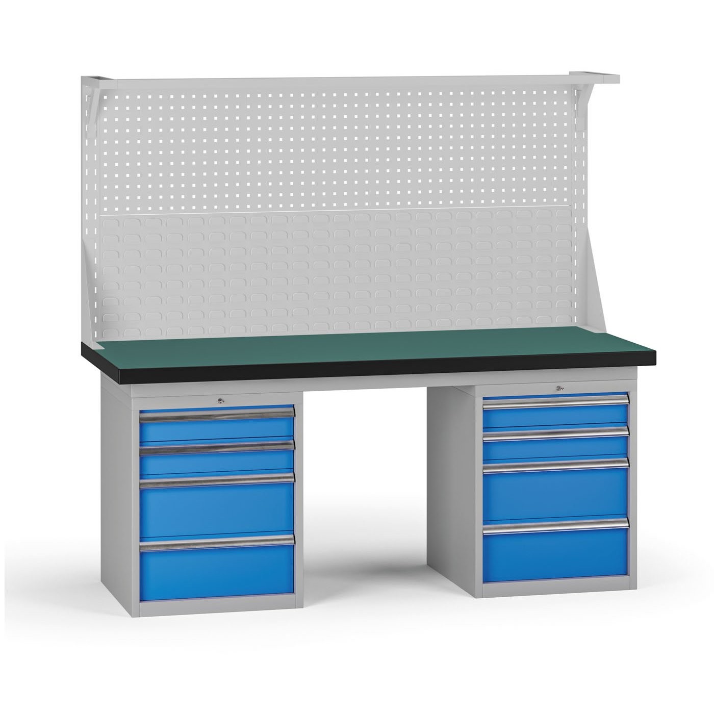 Fotografia produktu: Pracovný stôl do dielne G8 s nadstavbou, 1800 x 750 x 800 mm, 2x kontejner, 8 zásuviek, modrá