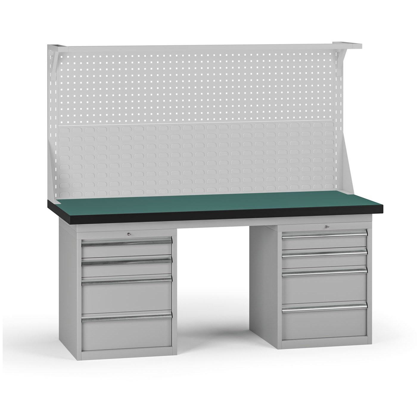 Fotografia produktu: Pracovný stôl do dielne G8 s nadstavbou, 1800 x 750 x 800 mm, 2x kontejner, 8 zásuviek, sivá