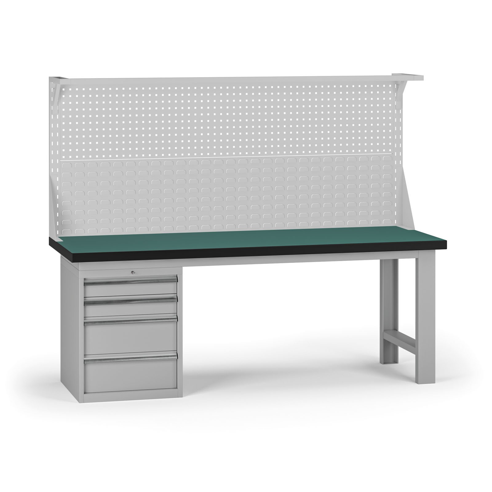 Fotografia produktu: Pracovný stôl do dielne G8 s nadstavbou, 2100 x 750 x 800 mm, 1x kontejner, 4 zásuvky, sivá