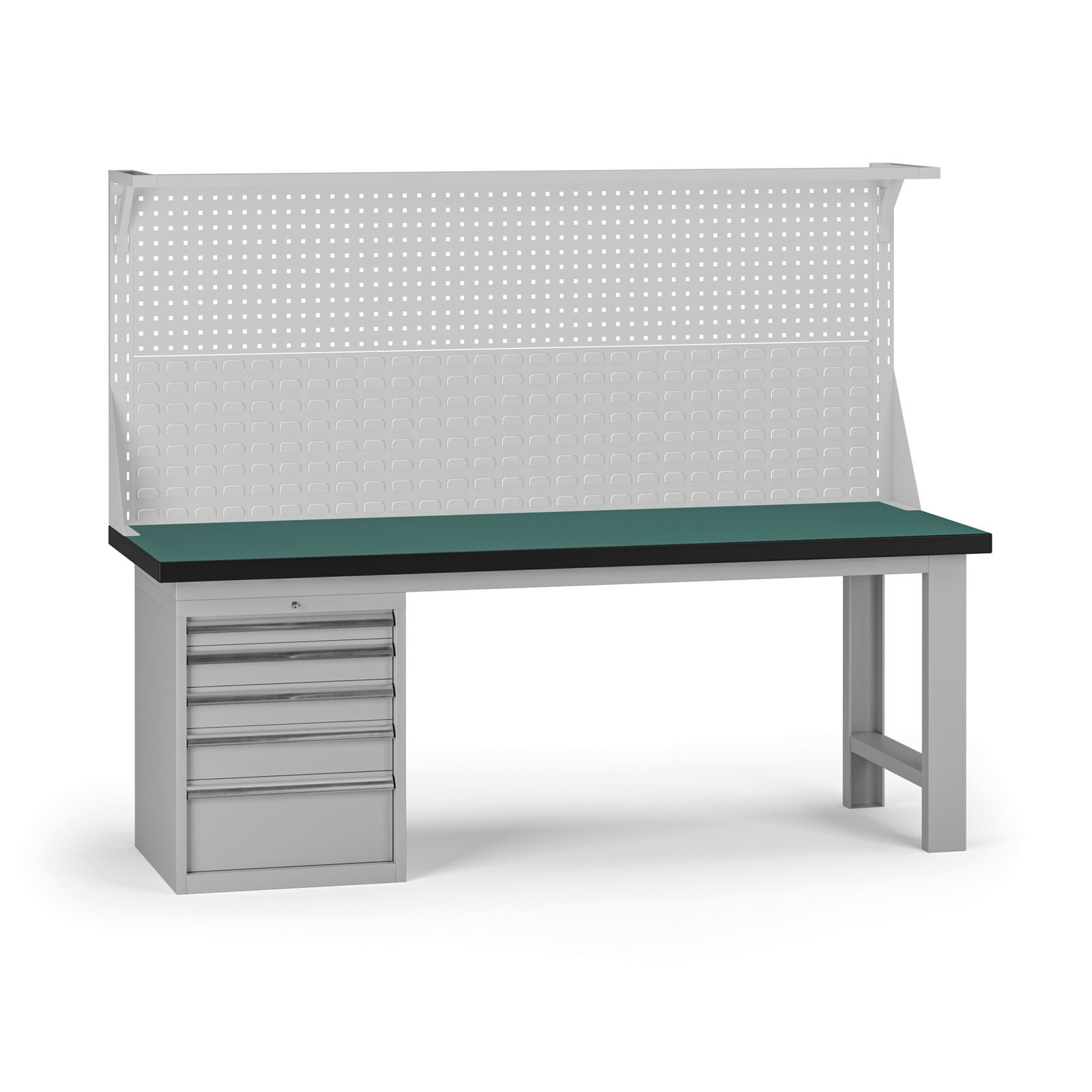 Fotografia produktu: Pracovný stôl do dielne G8 s nadstavbou, 2100 x 750 x 800 mm, 1x kontejner, 5 zásuviek, sivá