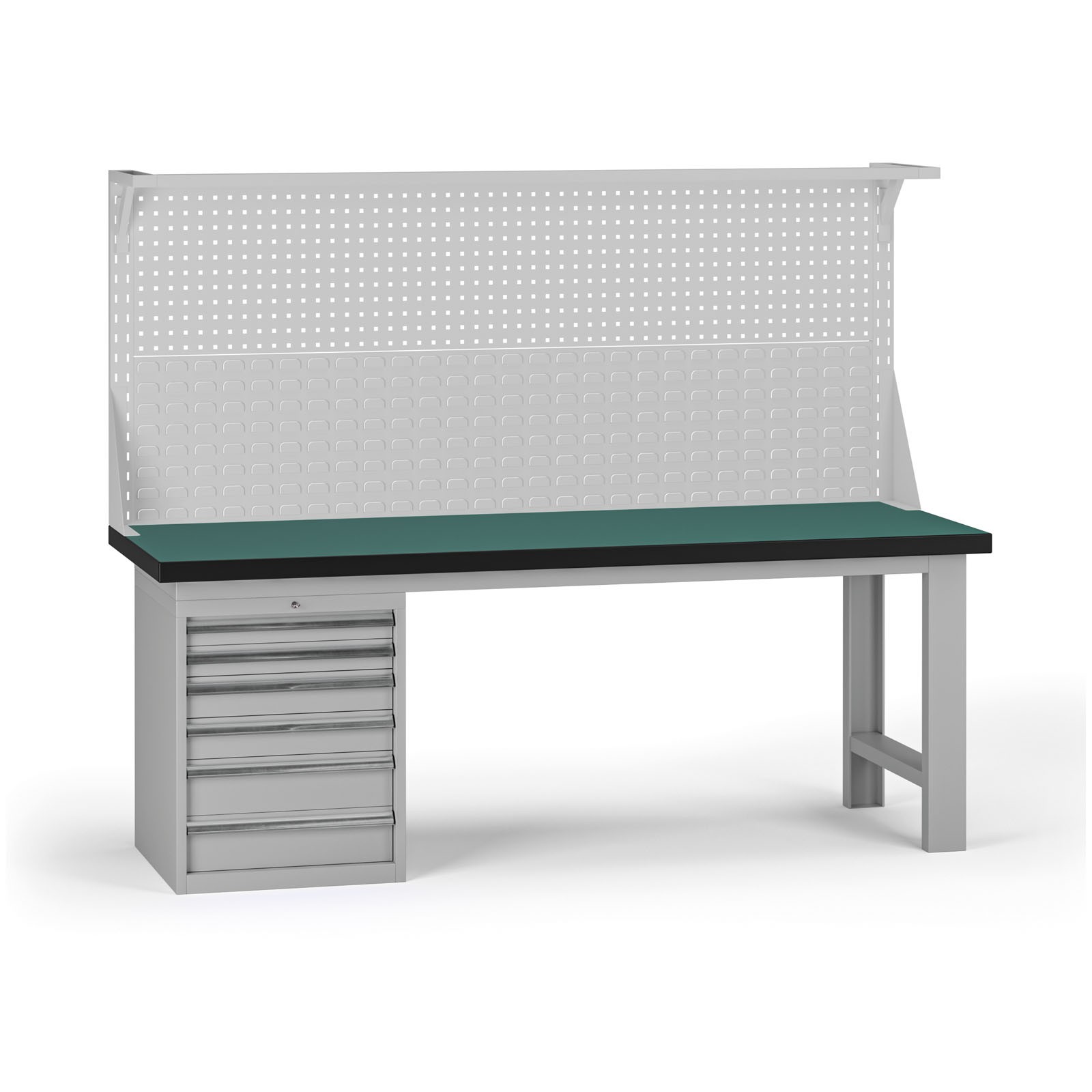 Fotografia produktu: Pracovný stôl do dielne G8 s nadstavbou, 2100 x 750 x 800 mm, 1x kontejner, 6 zásuviek, sivá