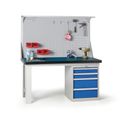 Pracovný stôl do dielne GB so zásuvkovým boxom na náradie, 4 zásuvky, 1500 mm