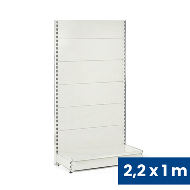 Predajný regál jednostranný, perfo steny, 2200 x 1000 x 450 mm, základná, biela