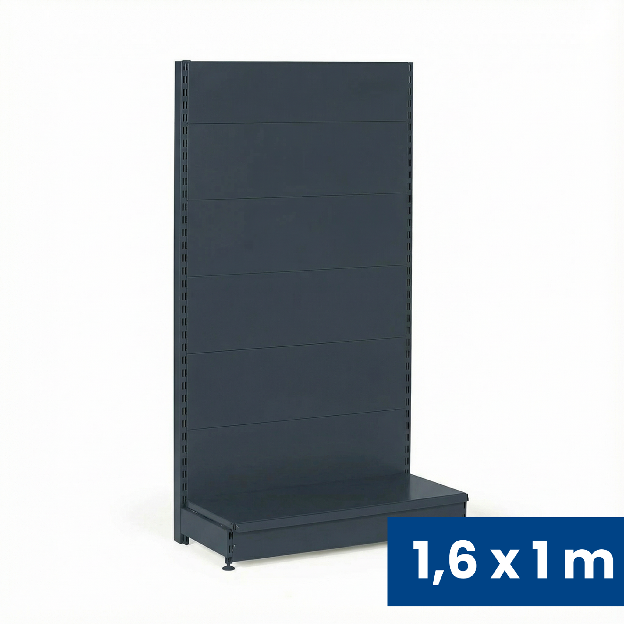 Predajný regál jednostranný, plné steny, 1600 x 1000 x 450 mm, základný, antracit
