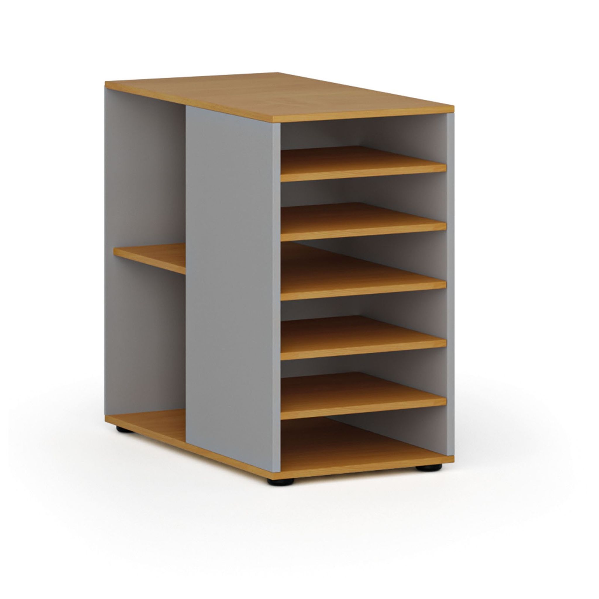 Prístavná policová skrinka k pracovnému stolu PRIMO GRAY, ľavá, sivá/buk