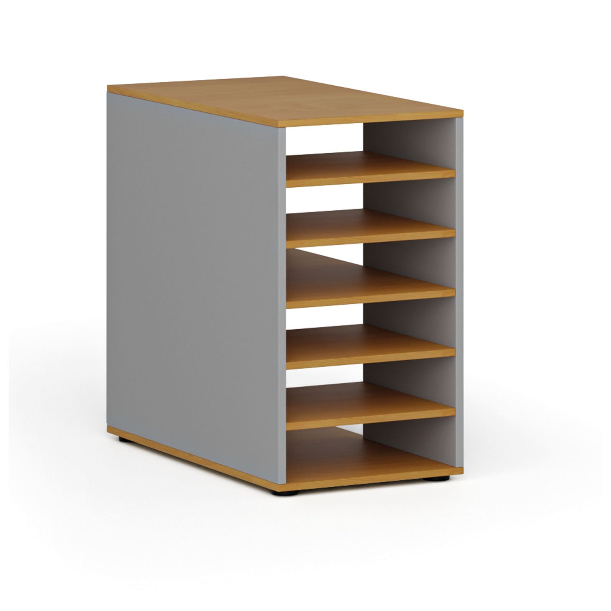 Prístavná policová skrinka k pracovnému stolu PRIMO GRAY, pravá, sivá/buk