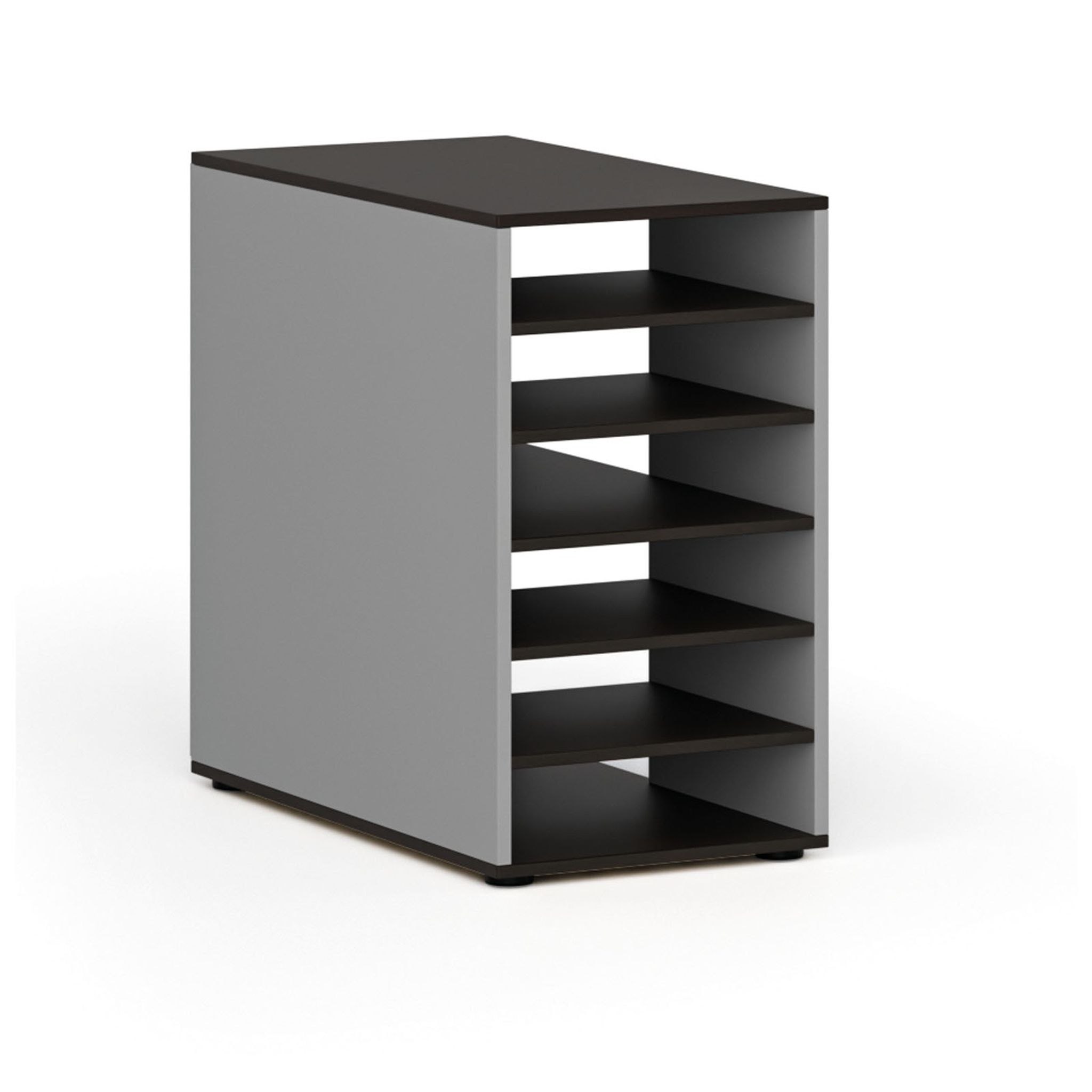 Prístavná policová skrinka k pracovnému stolu PRIMO GRAY, pravá, sivá/wenge