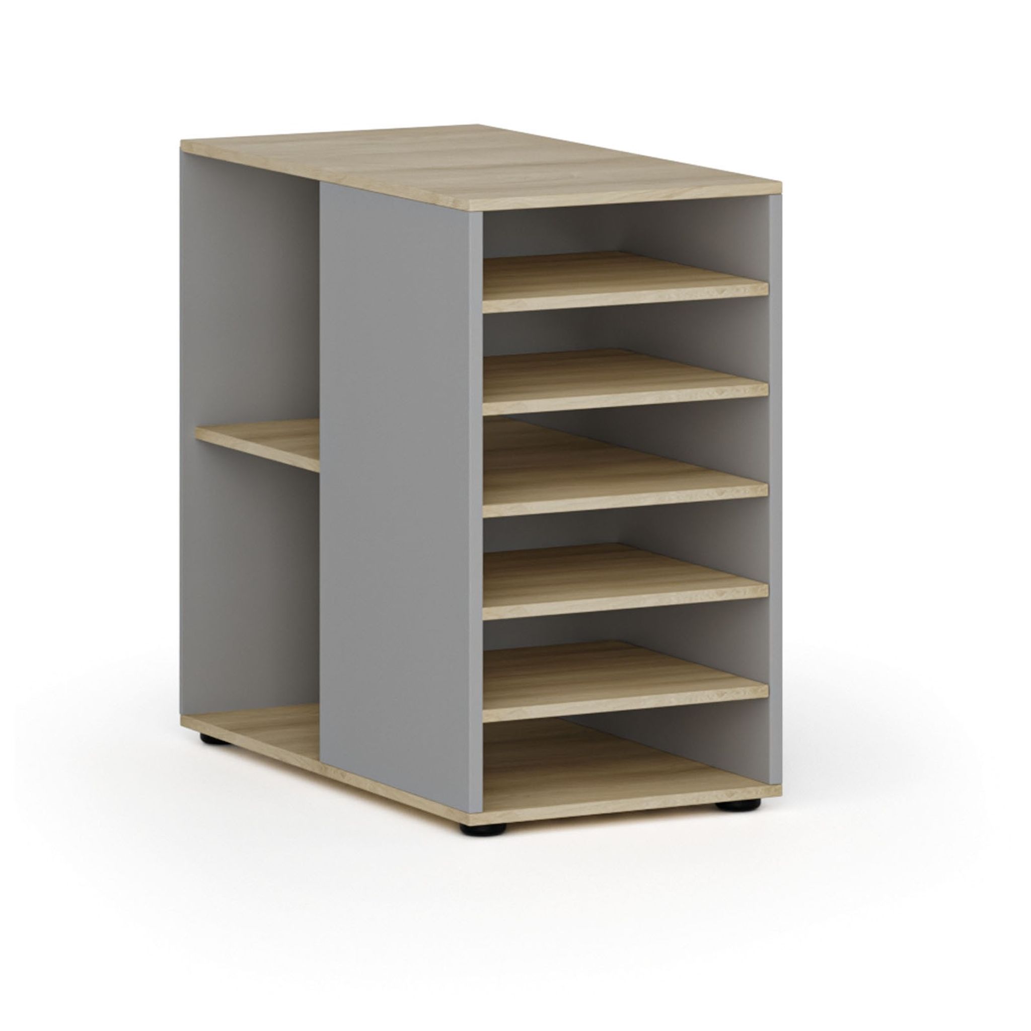 Přístavná policová skříňka k pracovnímu stolu PRIMO GRAY, levá, šedá/dub přírodní