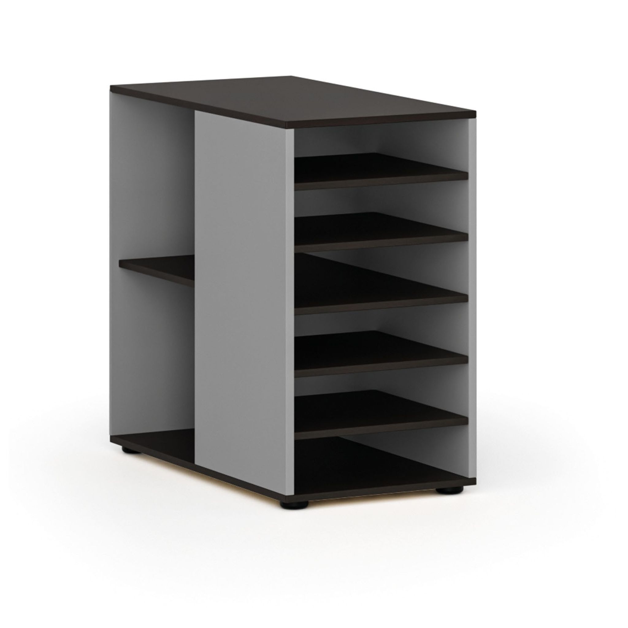 Přístavná policová skříňka k pracovnímu stolu PRIMO GRAY, levá, šedá/wenge