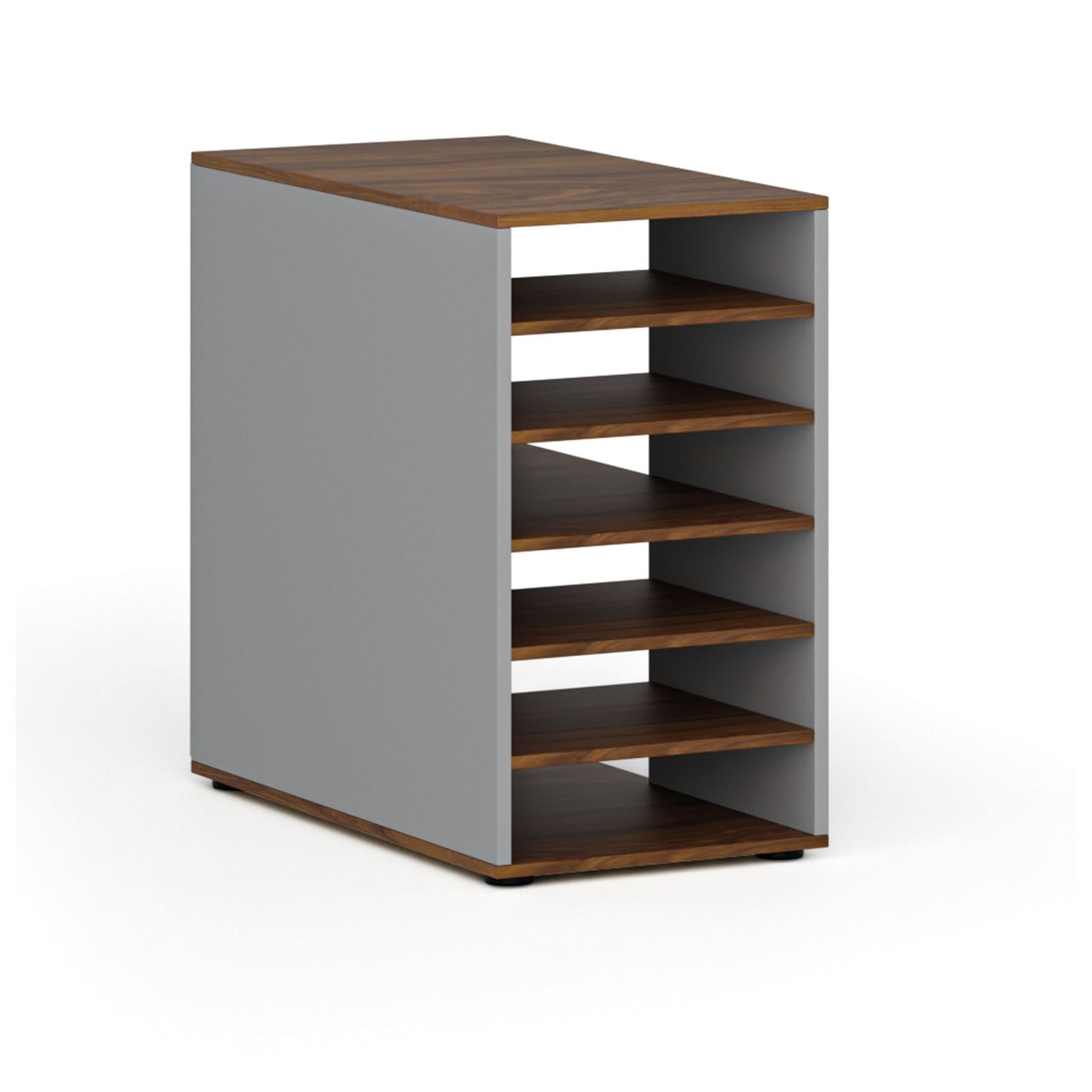 Přístavná policová skříňka k pracovnímu stolu PRIMO GRAY, pravá, šedá/ořech