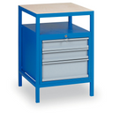 Přístavný dílenský zásuvkový box na nářadí k pracovním stolům GD, 3 zásuvky, 1 police, 575 x 600 x 850 mm, modrá