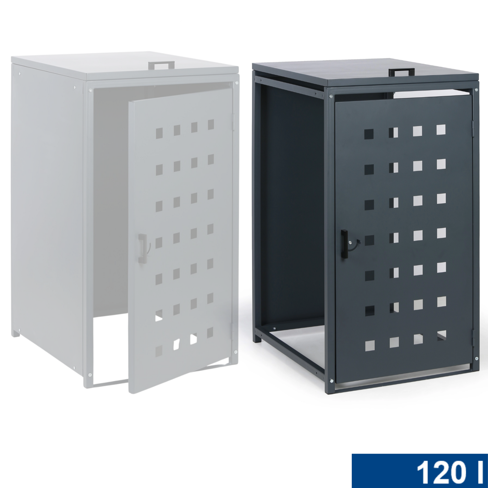 Přístřešek na popelnici do objemu 120 l, 114 x 57 x 62,3 cm, přístavný, šedá