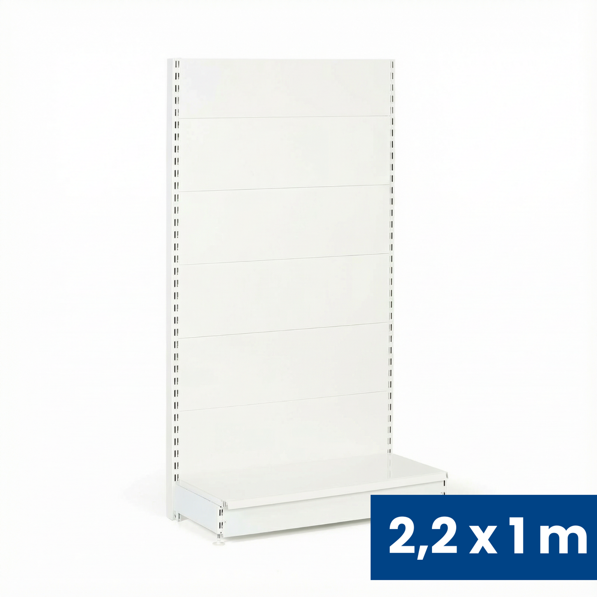 Prodejní regál jednostranný, plné stěny, 2200 x 1000 x 450 mm, základní, bílá