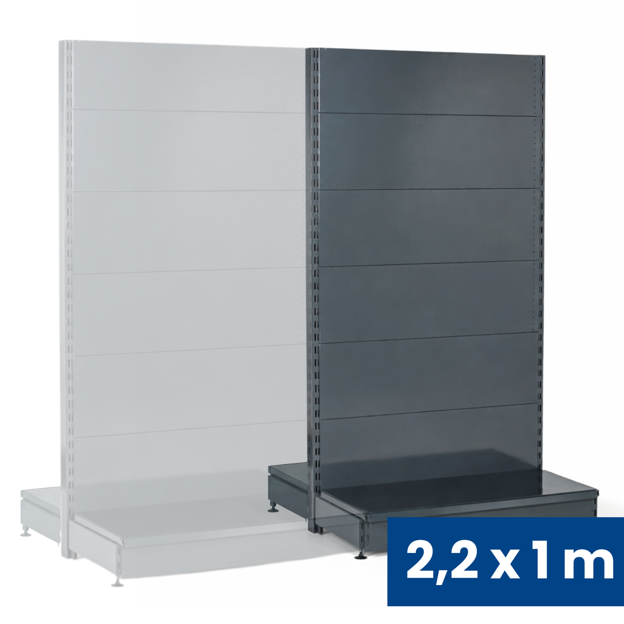 Prodejní regál oboustranný, plné stěny, 2200 x 1000 x 900 mm, přídavný, antracit