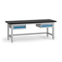Profesionální dílenský stůl G4, 2x1 zásuvka, deska MDF + PVC,  2100 x 750 x 800 mm, modrá