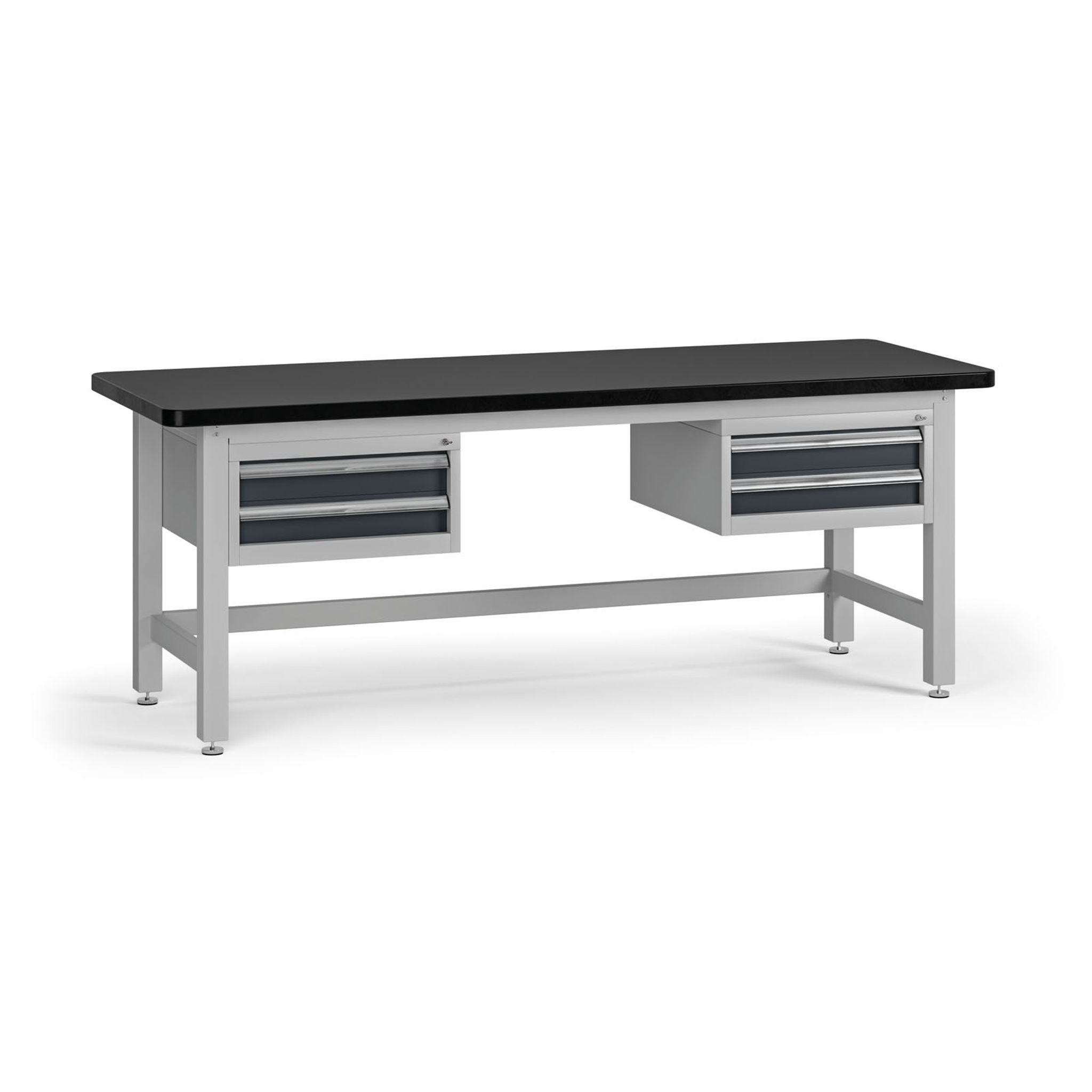 Profesionální dílenský stůl G4, 2x2 zásuvky, deska MDF + PVC, 2100 x 750 x 800 mm, grafit