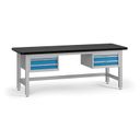 Profesionální dílenský stůl G4, 2x2 zásuvky, deska MDF + PVC, 2100 x 750 x 800 mm, modrá