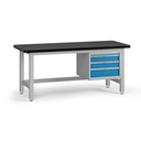 Profesionální dílenský stůl G4, 3 zásuvky, deska MDF + PVC, 1800 x 750 x 800 mm, modrá