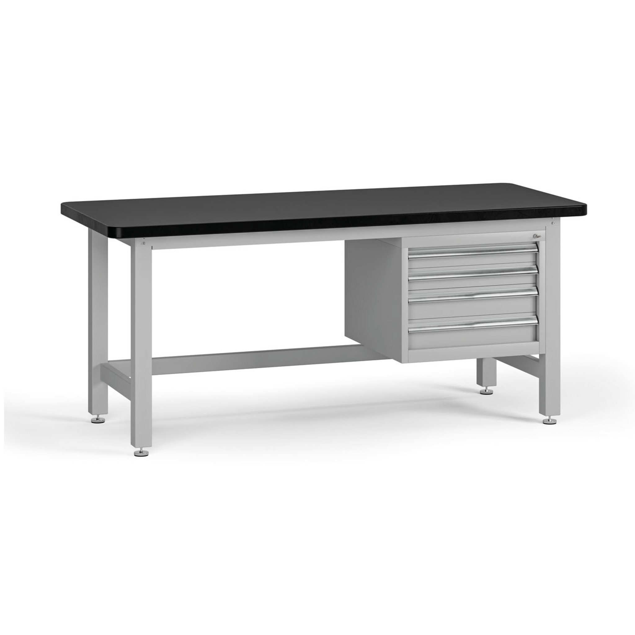 Profesionální dílenský stůl G4, 4 zásuvky, deska MDF + PVC, 1800 x 750 x 800 mm, šedá