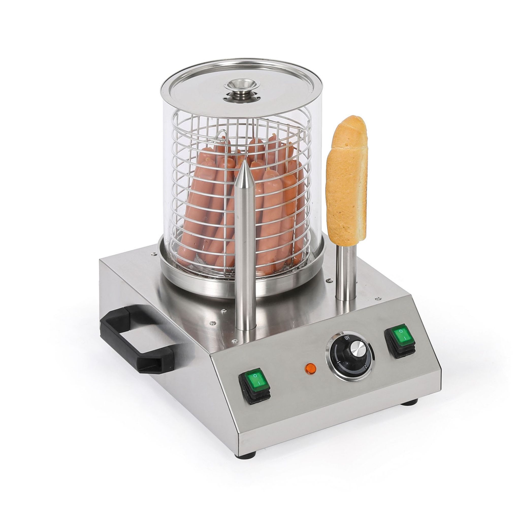 Profesionální hotdogovač/ohřívač na párky v rohlíku, 2 trny