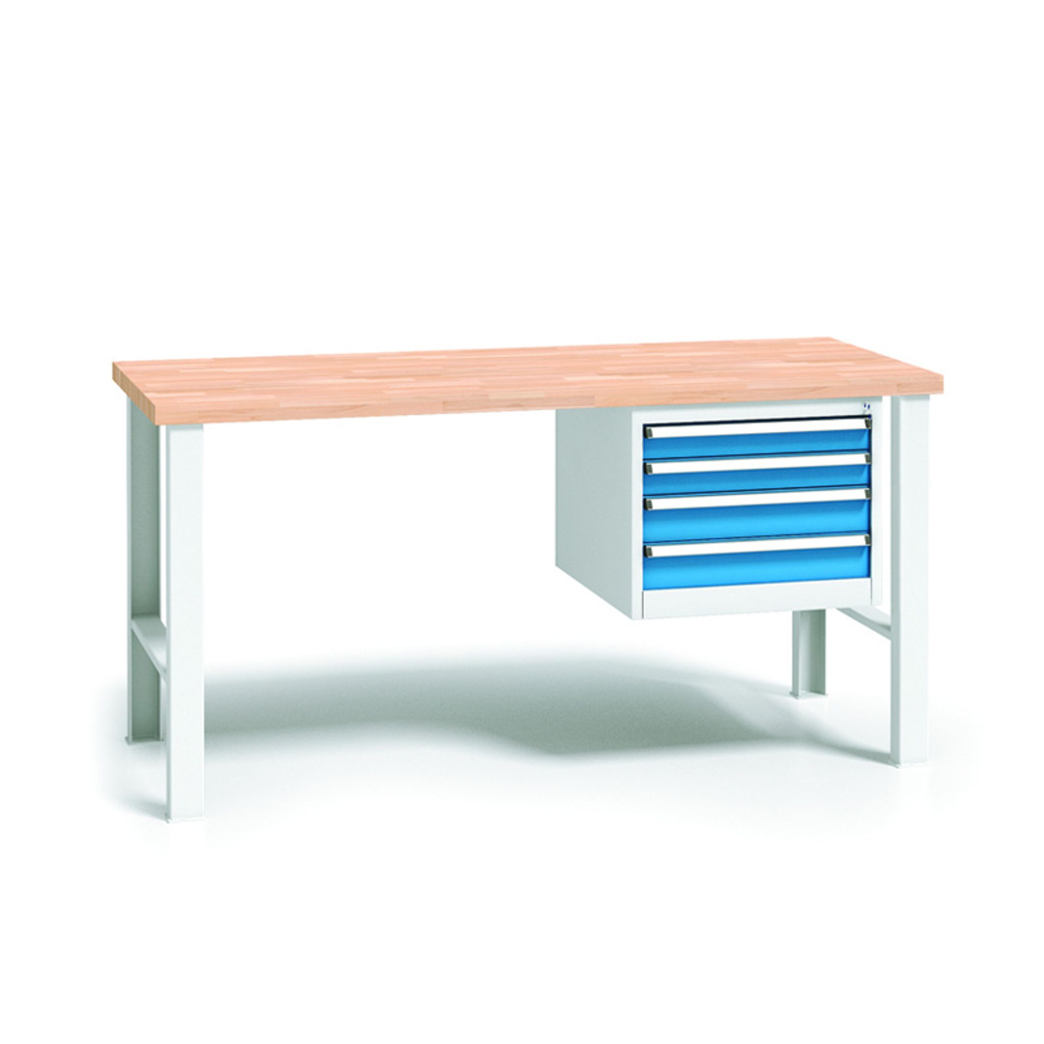 Profesjonalny stół warsztatowy z drewnianym blatem roboczym, 2000x685x840-1050 mm, 1x 4 szufladowy kontener