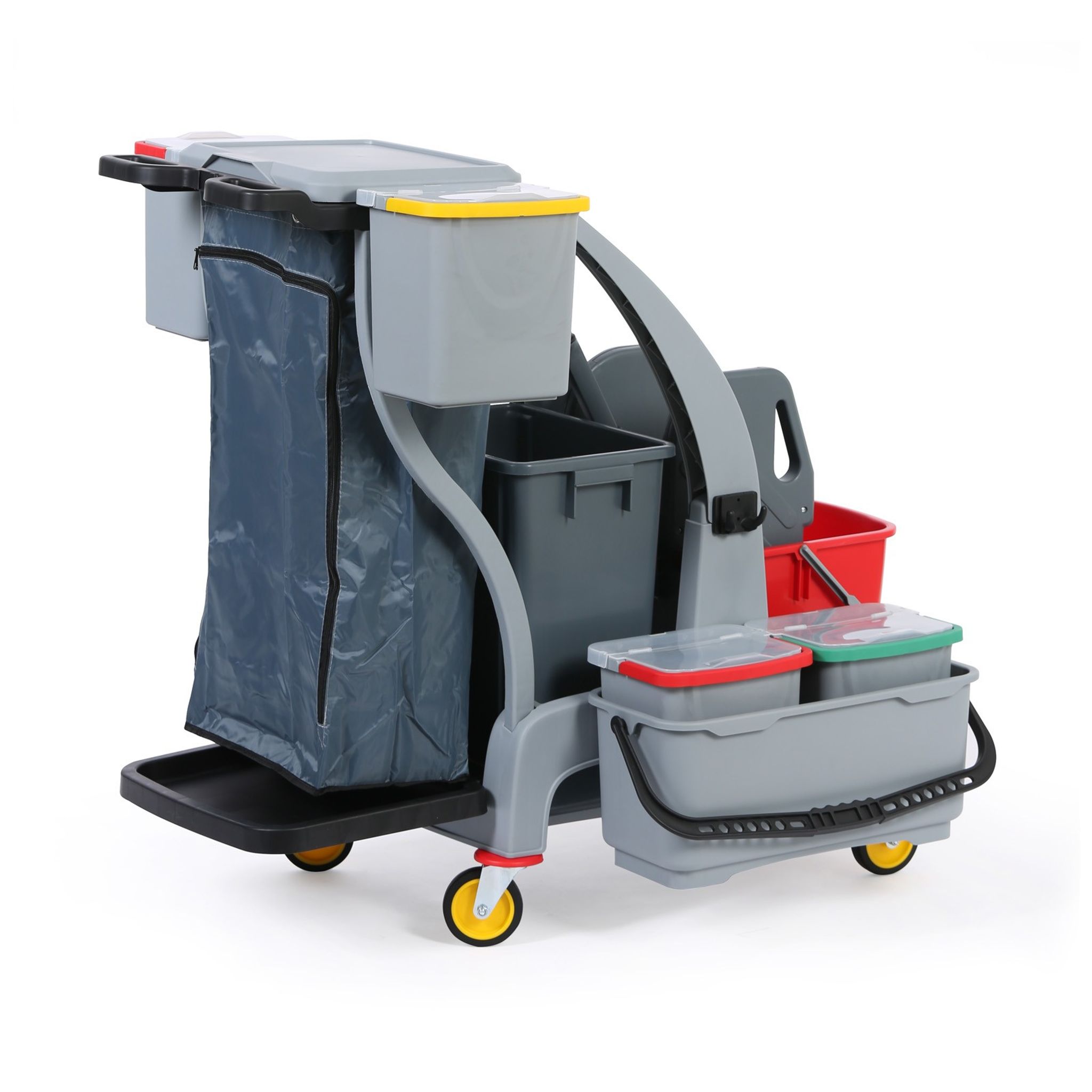 Profi-Reinigungswagen mit Eimern und Beutelhalterung, 885 x 986 x 1060 mm