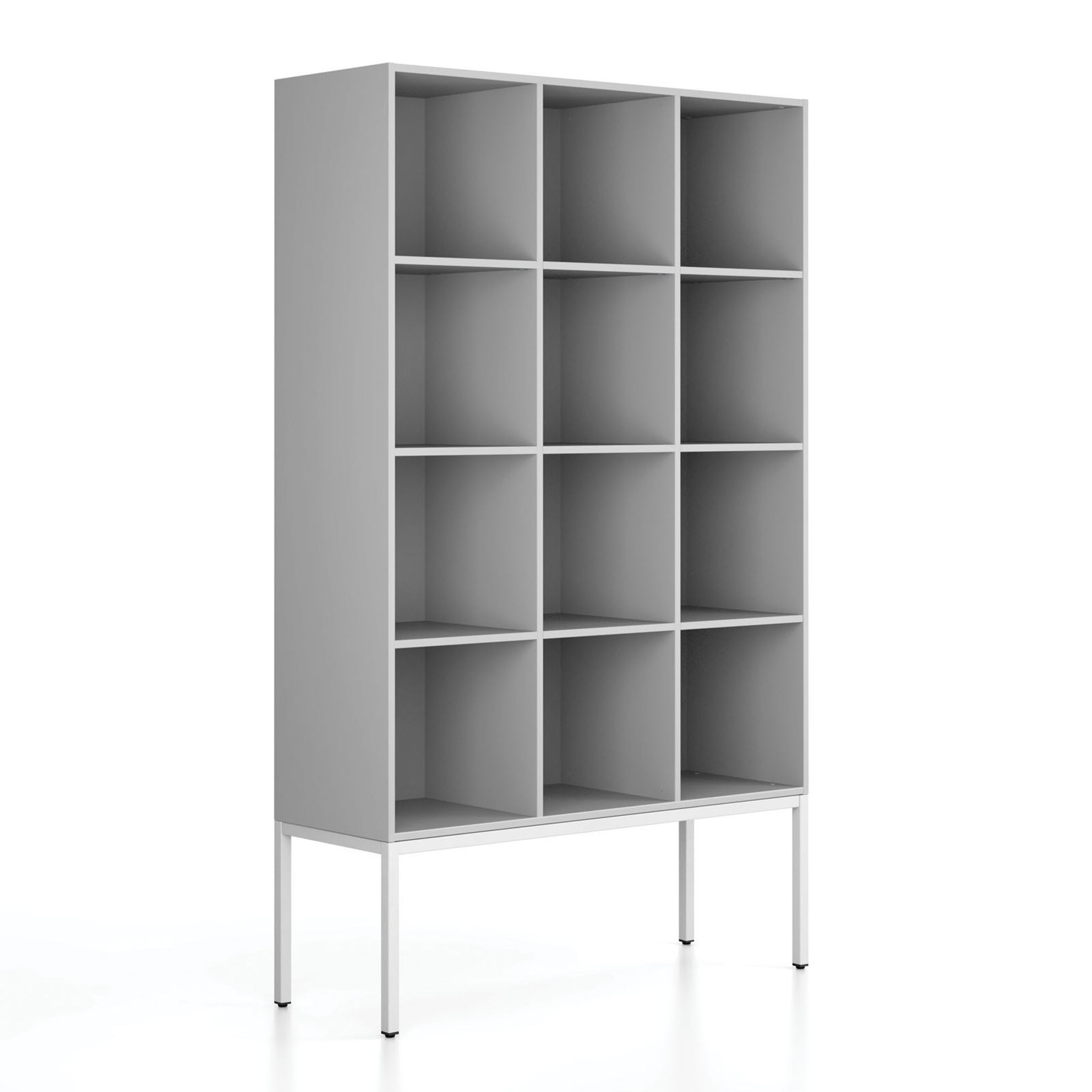 Regál FRAME, s bílou podnoží, 1299 x 450 x 2185 mm, šedá