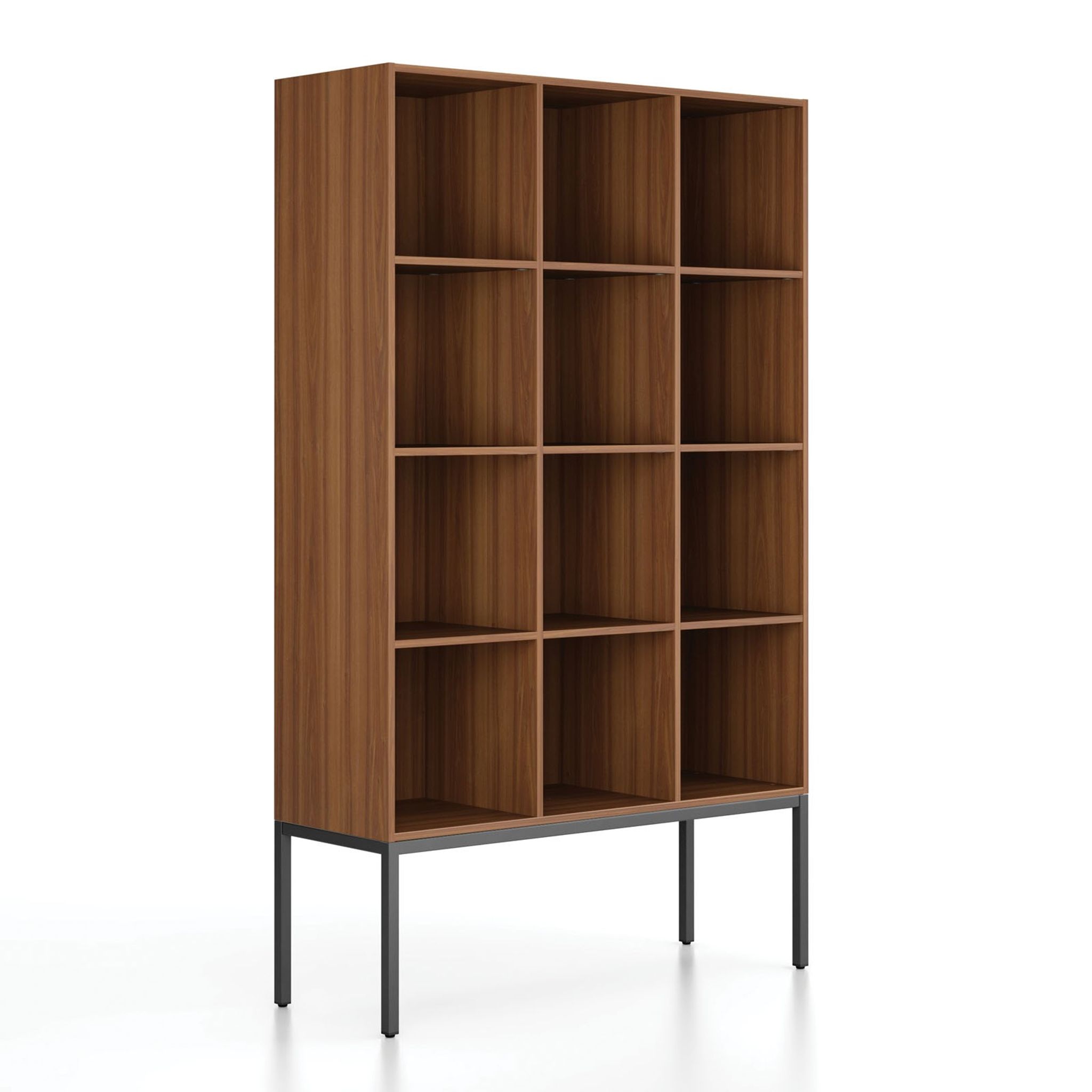 Regál FRAME, s čiernou podnožou, 1299 x 450 x 2185 mm, orech