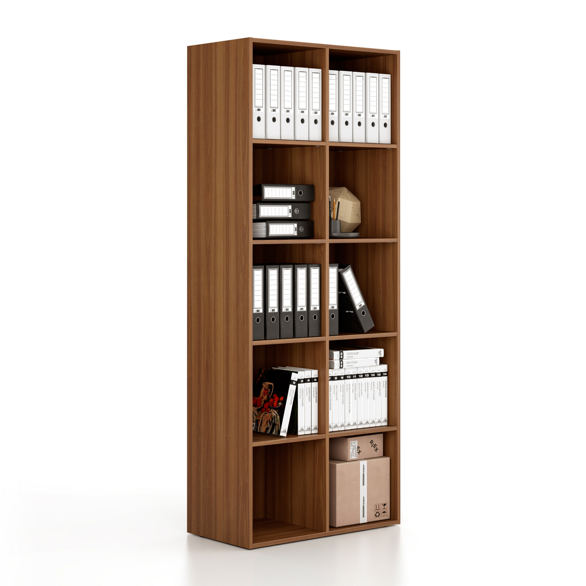 Regál FRAME, vysoká, 2 stĺpce, 2162 x 872 x 450 mm, orech